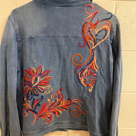 Zenergy by Chico's French Terry Indigo Stretch Embroidered Jean Jacket size 2 - Picture 4 of 4